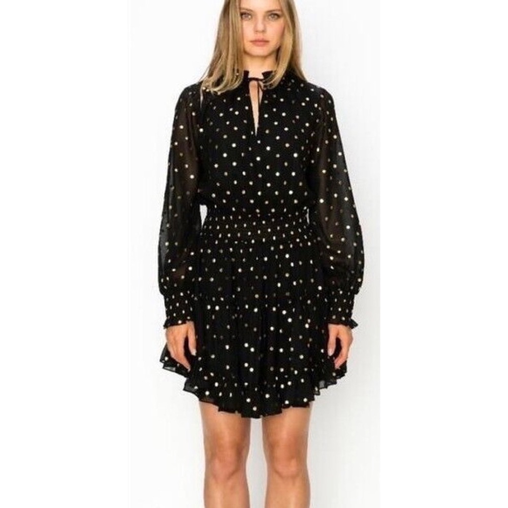G.P.D. Smocked Waist Tiered Polka Dot‎ Mini Dress